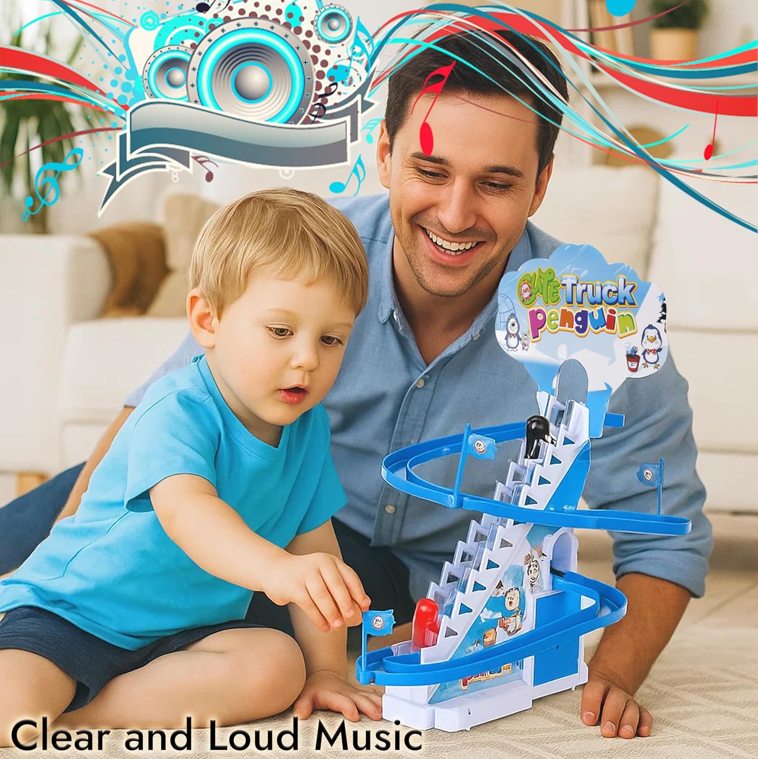 ARSUK Penguin Race Game Toy Playful Musical Roller Coaster Track Playset with Music & LED Flashing Lights On/Off Button for Toddlers and Kids Gift - Image 6